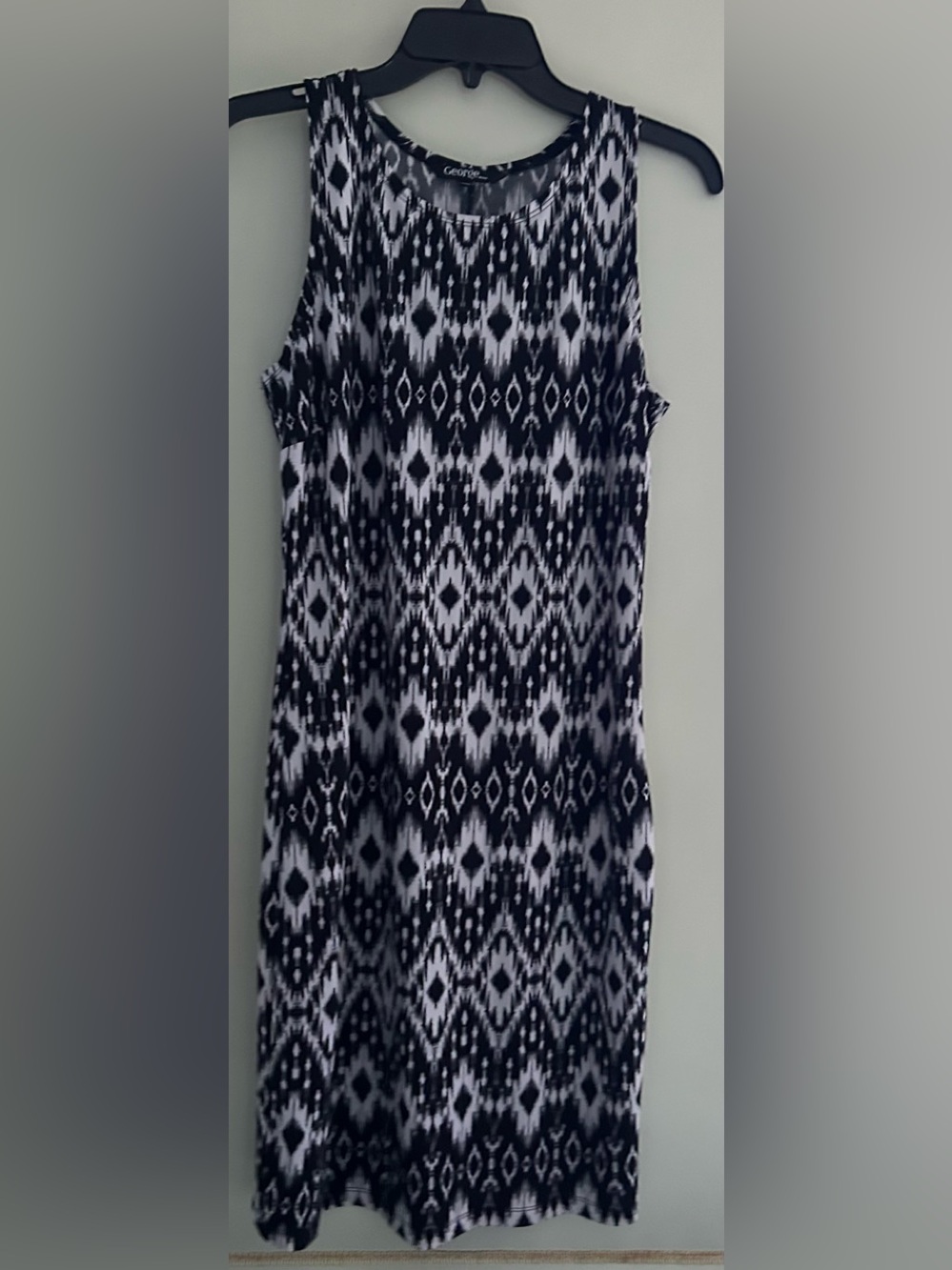 George Black and White Sleeveless Midi Dress Size Medium Diamond Black/White